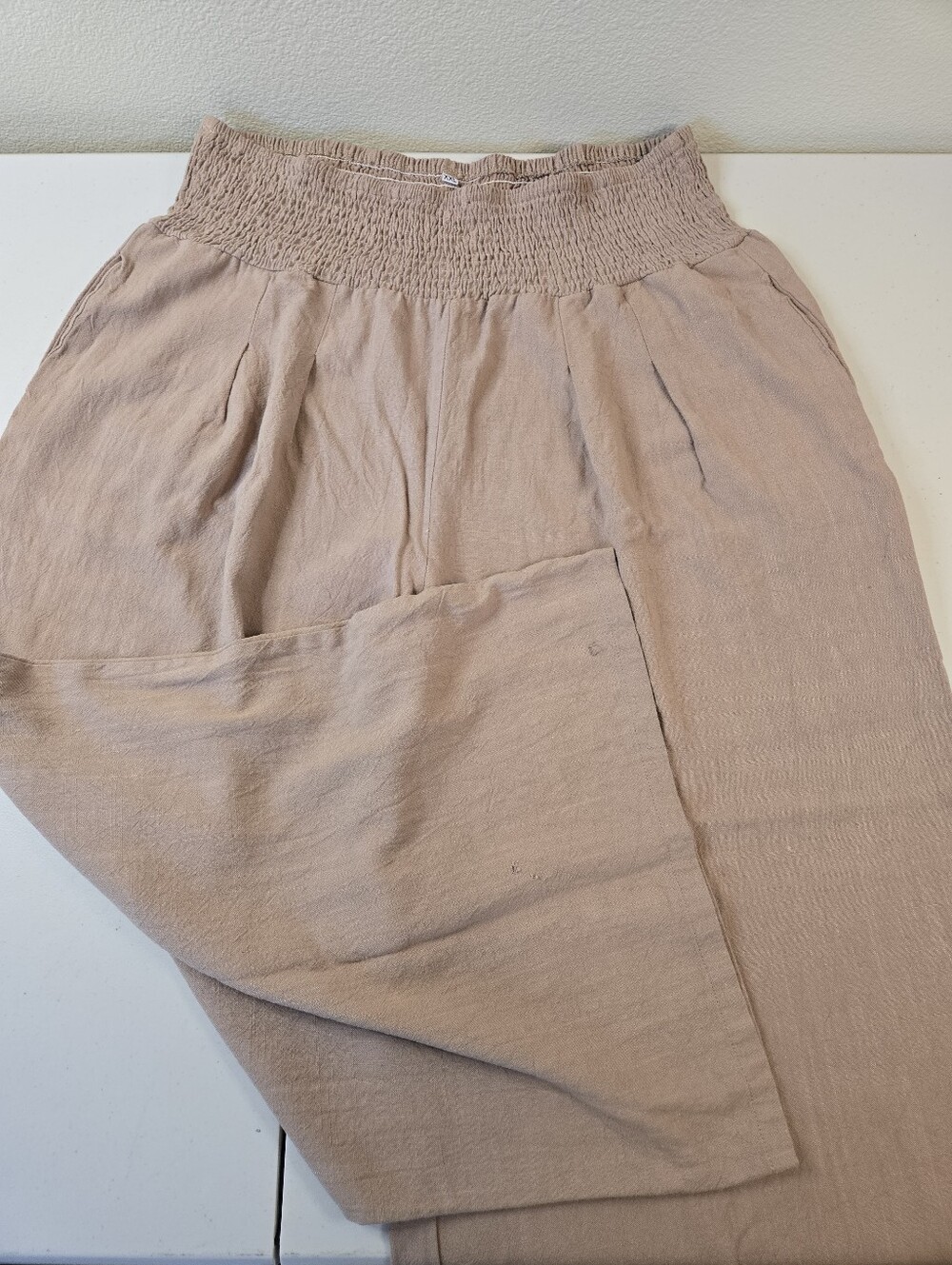 Linen Blend Cropped Pants Beige Wide Leg High Rise XXL